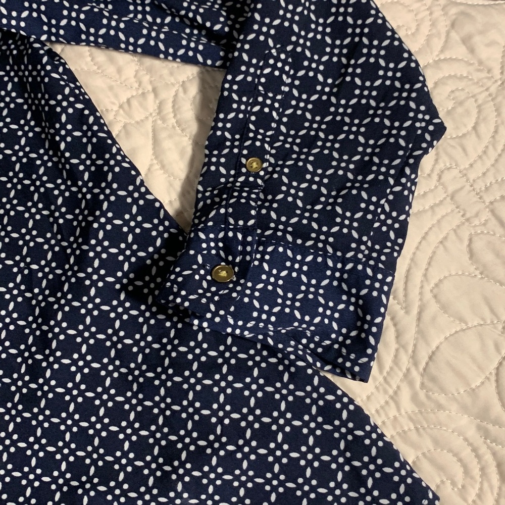 croft & barrow Navy and White Printed Button-Front Top - Picture 3 of 13